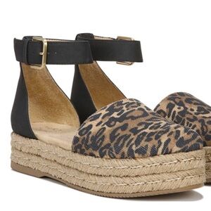 Naturalizer Black and Leopard Espadrille Wedges